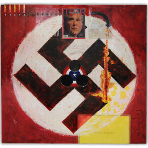 #angel-diaz— Democrazy— 2008. 48” x  48”   mixed medium on Wood. PRIVÉ: NY — USA, private collection.